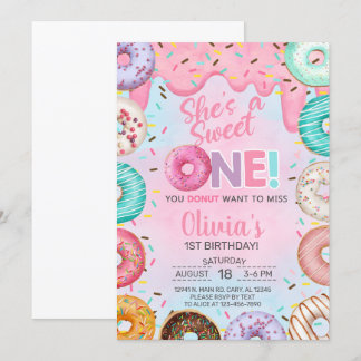 Donuts Sweet One Mädchen Einladung 1. Geburtstag.
