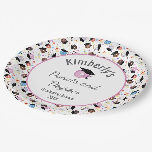 Donuts und Abschluss-Muster Personalisiert Pappteller (Schrägansicht)