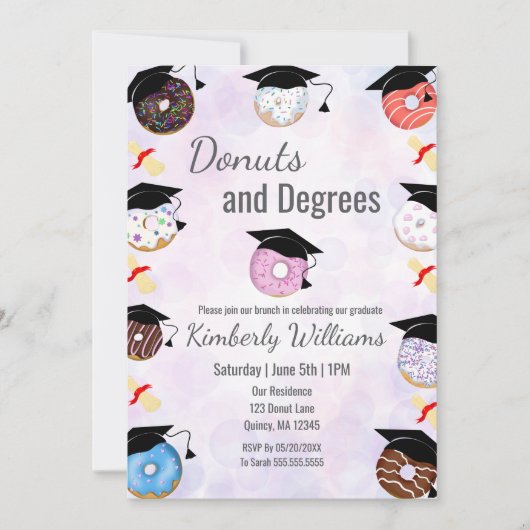 Donuts und Degrees Abschluss Brunch Einladung (Vorderseite)