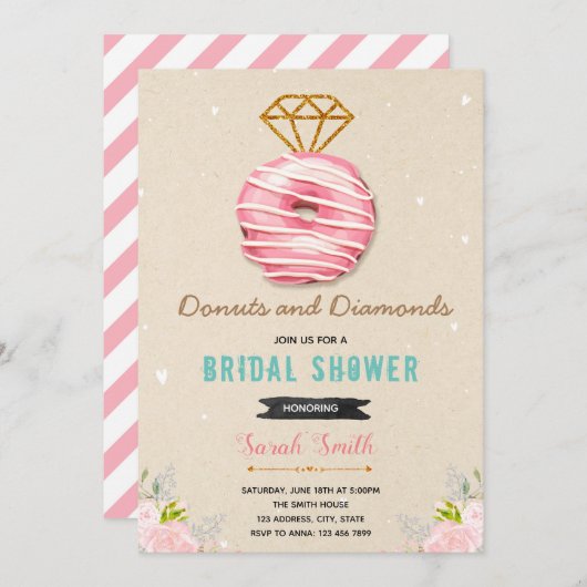Donuts und Diamanten Braun Dusche Einladung (Vorne/Hinten)