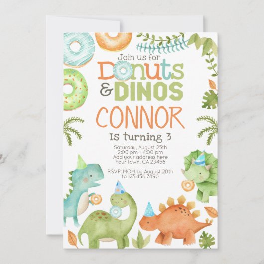 Donuts und Dinos Einladung (Vorderseite)