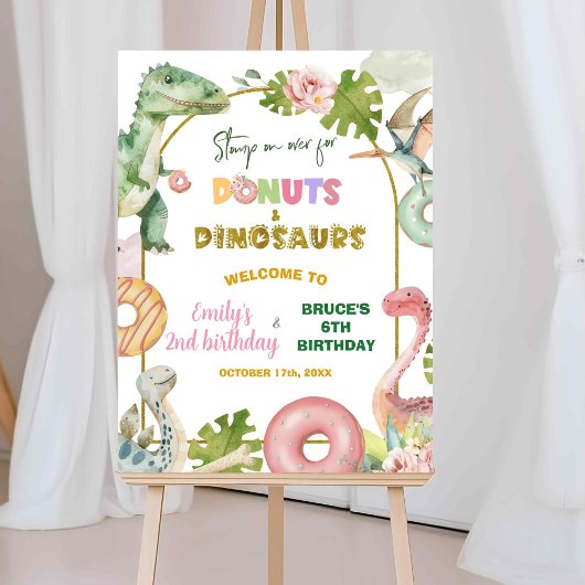 Donuts und Dinosaurier Joint Sibling Welcome Sign Poster