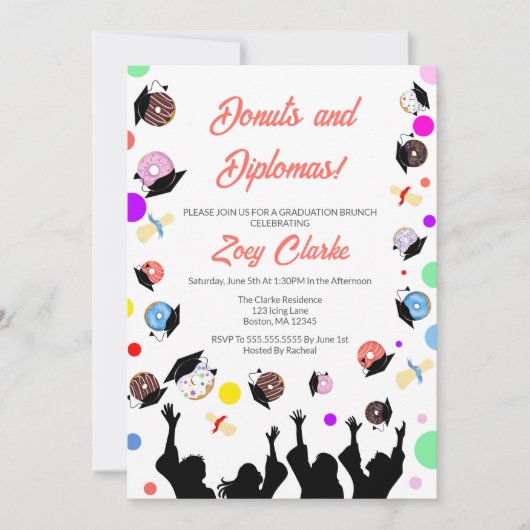 Donuts und Diplome mit Absolventen Einladung (Vorderseite)