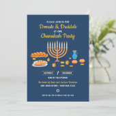 Donuts und Dreidels Hanukkah Holiday Party Einladung (Stehend Vorderseite)