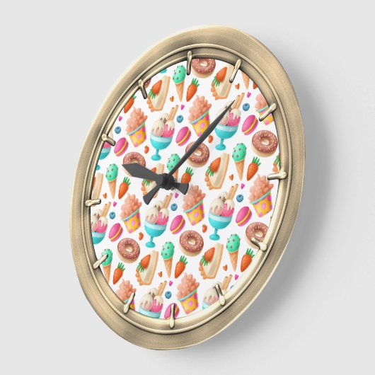 Donuts und Eiscreme Große Wanduhr (Winkel)