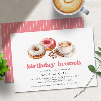 Donuts und Kaffee | Niedlich Pink Birthday Brunch Einladung