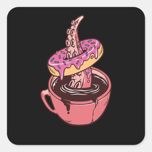 Donuts und Kaffee Quadratischer Aufkleber (Vorderseite)
