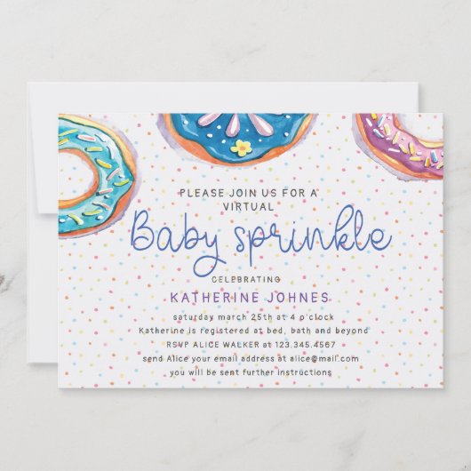 Donuts und Sprinkles Virtual Baby Shower laden ein (Vorderseite)
