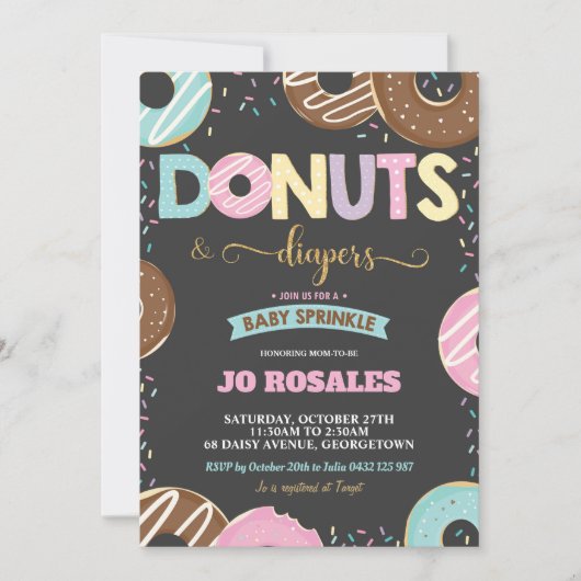 Donuts und Windeln Baby Dusche Sprinkle Doughnut Einladung (Vorderseite)