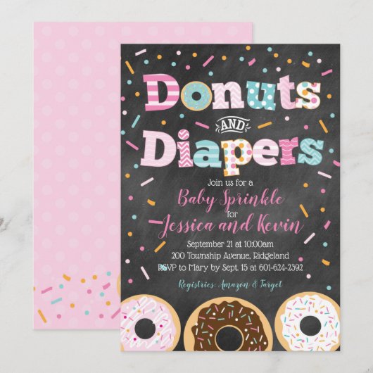 Donuts und Windeln Baby Girl Sprinkle oder Dusche Einladung (Vorne/Hinten)
