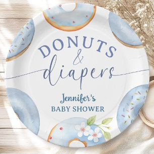 Donuts und Windeln Baby Shower Junge Blaues Brunch Pappteller