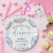 Donuts und Windeln Baby Shower Junge Blaues Brunch Pappteller (Party)