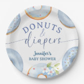 Donuts und Windeln Baby Shower Junge Blaues Brunch Pappteller (Vorderseite)