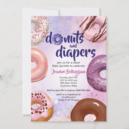 Donuts und Windeln Baby Sprinkle Dusche Einladung (Vorderseite)