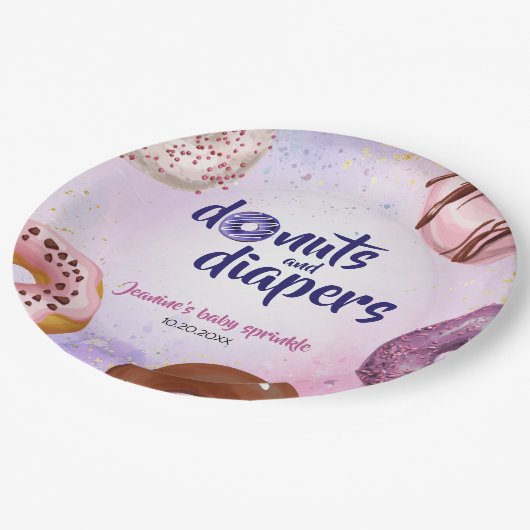 Donuts und Windeln Baby Sprinkle Dusche Pappteller (Schrägansicht)
