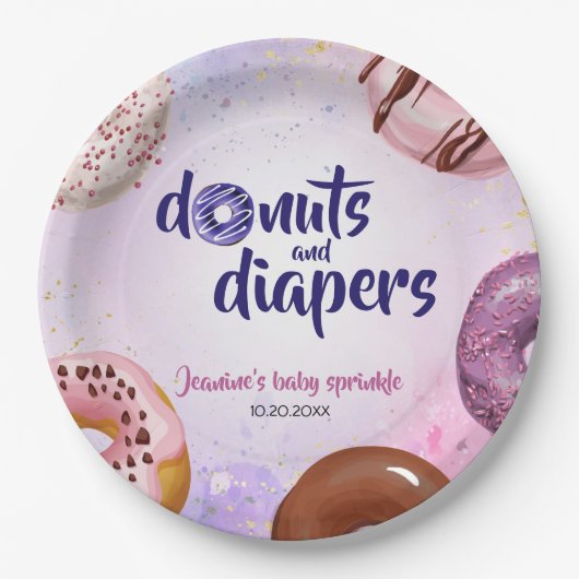 Donuts und Windeln Baby Sprinkle Dusche Pappteller (Vorderseite)