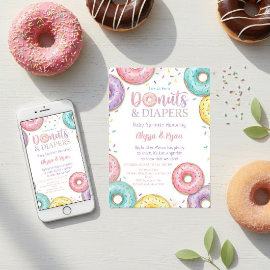 Donuts und Windeln Baby Sprinkle Pastell Einladung