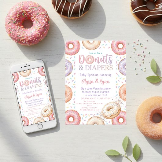 Donuts und Windeln Baby Sprinkle Pastell Einladung