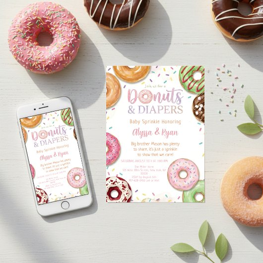 Donuts und Windeln Baby Sprinkle Pastell Einladung