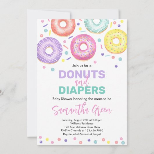 Donuts und Windeln Babyshower-Einladung Einladung (Vorderseite)
