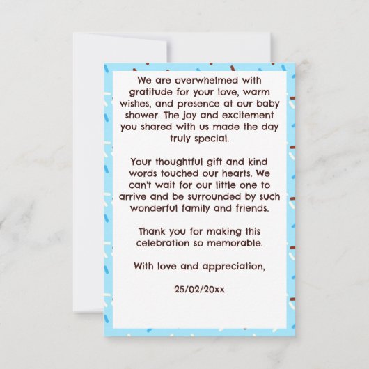 Donuts und Windeln blaubraune Babydusche Dankeskarte (Rückseite)