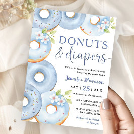Donuts und Windeln Blaues Jungen-Baby-Shower Einladung
