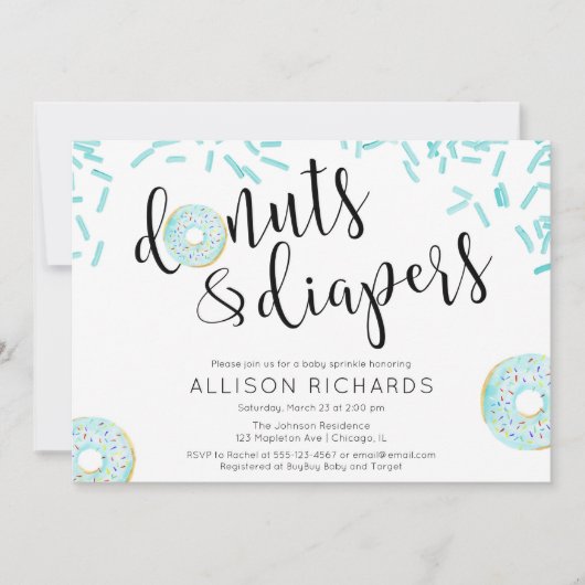 Donuts und Windeln Junge Sprinkle Einladung (Vorderseite)