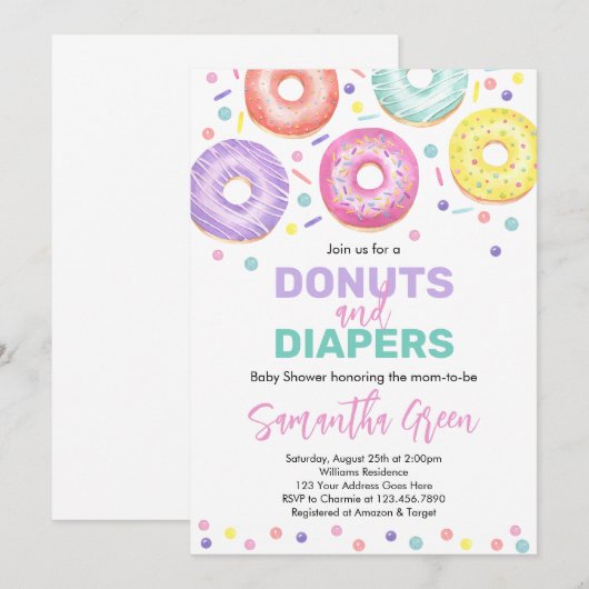 Donuts und Windeln Kinderdusche Einladung (Vorne/Hinten)