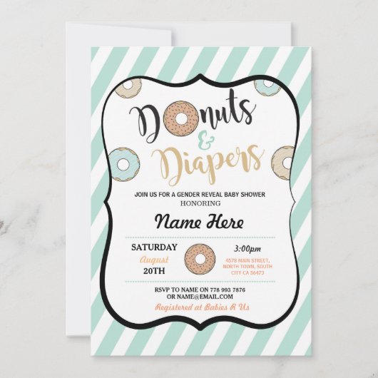 Donuts und Windeln Minze Baby Dusche einladen Einladung (Vorderseite)