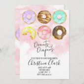 Donuts und Windeln Rosa Donut Babydusche Einladung (Vorne/Hinten)