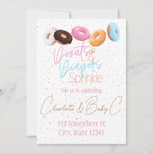 Donuts und Windeln Sprinkle Einladung (Vorderseite)