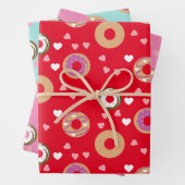 Donuts Valentine's Day Hearts Rotes Rosa Aquamarin Geschenkpapier Set (Beispiel)
