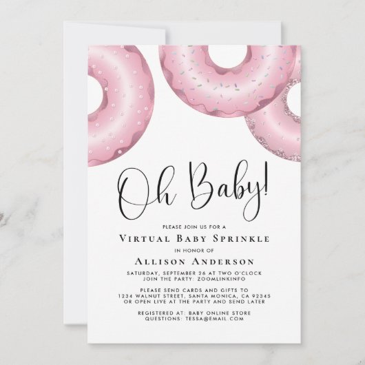 Donuts Virtual Baby Sprinkle Rosa Einladung (Vorderseite)