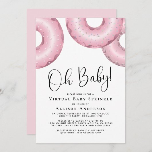 Donuts Virtual Baby Sprinkle Rosa Einladung (Vorne/Hinten)