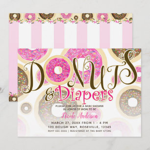 Donuts & Windeln Rosa Streusel Baby-Party Einladung