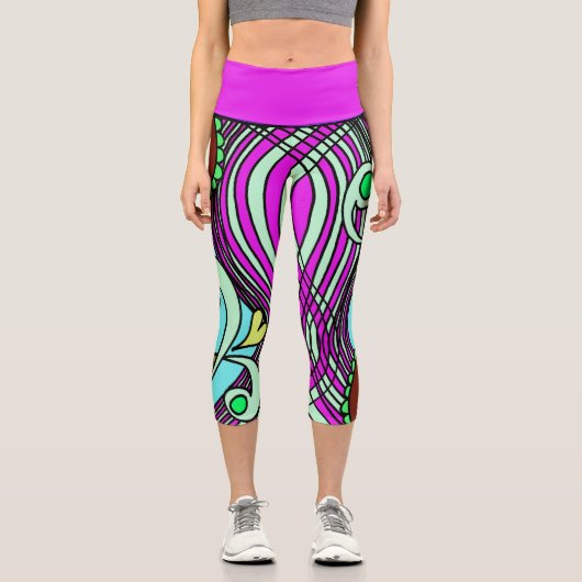 Doodle 103 Pinke abstrakte Capri Leggings (Vorderseite)