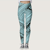 Doodle 1A Black Aqua Blue Leggings (Vorderseite)