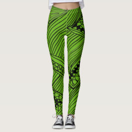 Doodle 1A Black Deep Green Leggings
