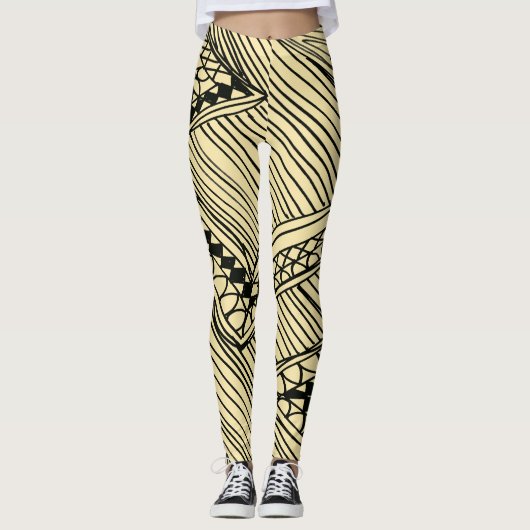 Doodle 1A Schwarz Elfenbein Leggings (Vorderseite)