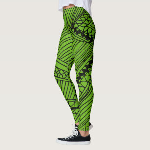 Doodle 1A Schwarze Tiefgrüne Leggings