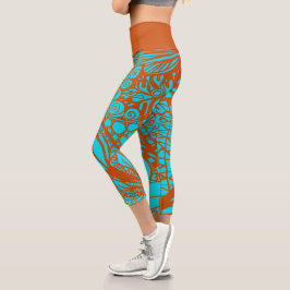 Doodle 1E Aqua Pumpkin 1 Capri Leggings
