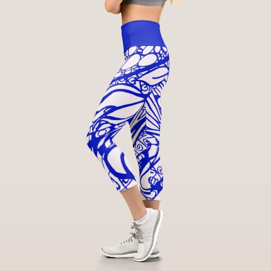 Doodle 1E Blau Weiße 1 Capri Leggings (Links)