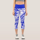 Doodle 1E Blau Weiße 1 Capri Leggings (Vorderseite)
