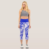 Doodle 1E Blau Weiße 1 Capri Leggings (Vorderseite)