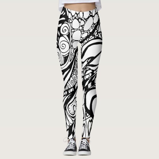 Doodle 9B Black White Leggings (Vorderseite)