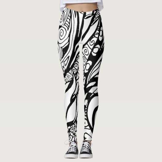 Doodle 9B Schwarz Weiße Leggings (Vorderseite)