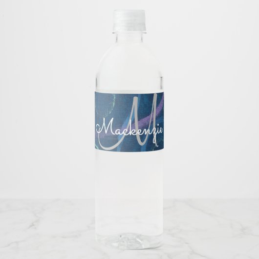 Doodle Abstrakt | Pastel Chalk Scribble Monogram Wasserflaschenetikett (Vorderseite)
