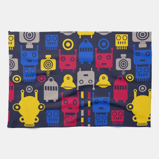 Doodle Alien Spaceship und Robot Muster Geschirrtuch (Horizontal)