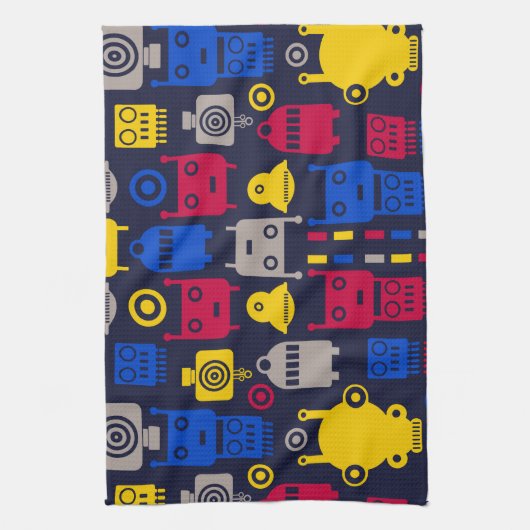 Doodle Alien Spaceship und Robot Muster Geschirrtuch (Vertikal)