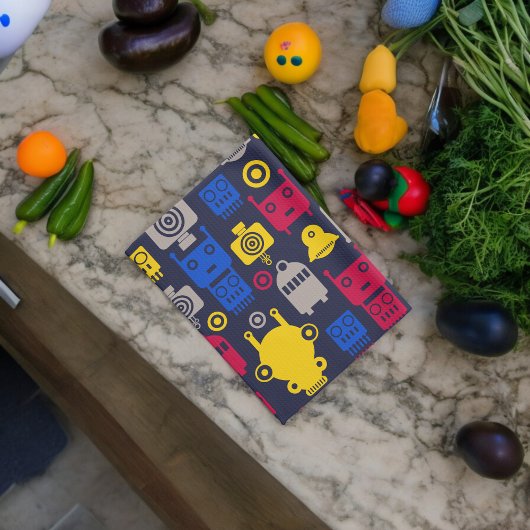 Doodle Alien Spaceship und Robot Muster Geschirrtuch